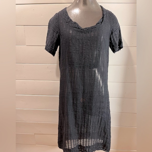 FLAX • Black Sheer Textured Dress • Size P - Picture 5 of 9